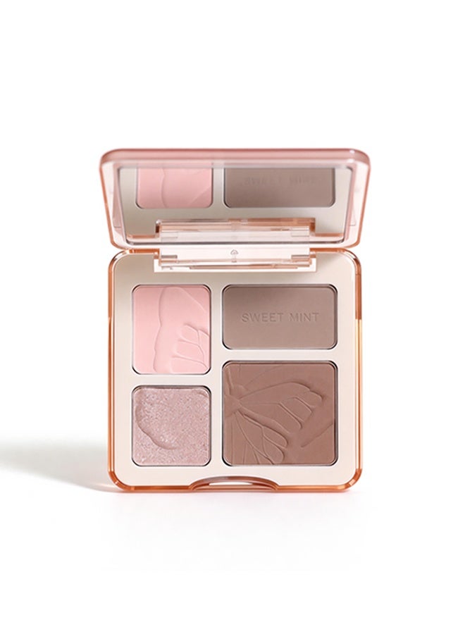 Sweet Mint 4 Color Grooming Tray，3 IN 1 Brown Nude Face Highlight Bronzer Powder Palette ，for Face Cheeks Contour Brightening, Buildable Matte Coverage Natural Makeup,Ultra Sculpt Nose Shadow Eyeshadow Primer #01 - Image 1